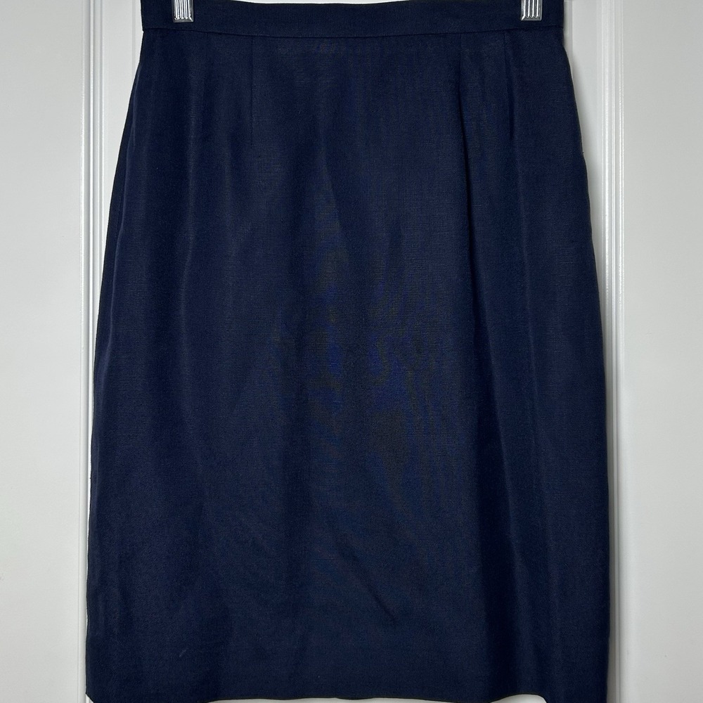 Talbots Vintage Made in USA of Italian Fabric Linen Blend Navy Pencil Midi Skirt